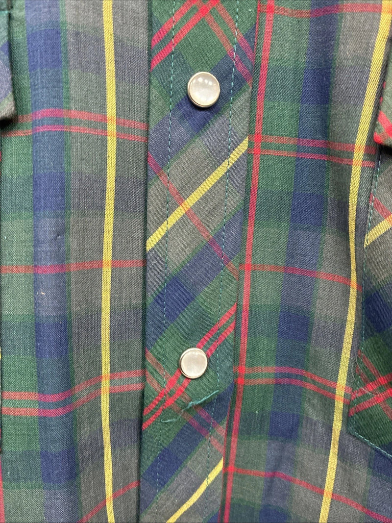 New Men’s ELY Plains Green Multicolor Plaid Long Sleeve Pearl Snap Medium M-63