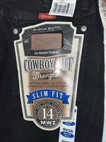 New Men’s Black Cowboy Cut Slim Fit Wrangler Jeans. 9x36 H-12