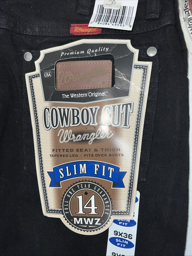 New Men’s Black Cowboy Cut Slim Fit Wrangler Jeans. 9x36 H-12