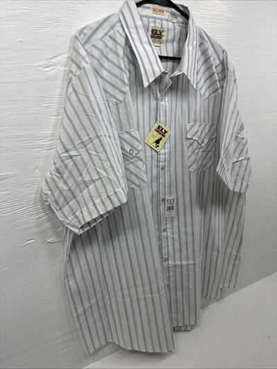New Men’s ELY Cattleman White Stripe Like Short Sleeve Pearl Snap 3XL H-67