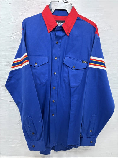 New Men’s Brooks & Dunn Blue Red Long Sleeve Button Up 16.5 X 36 Large Q-107