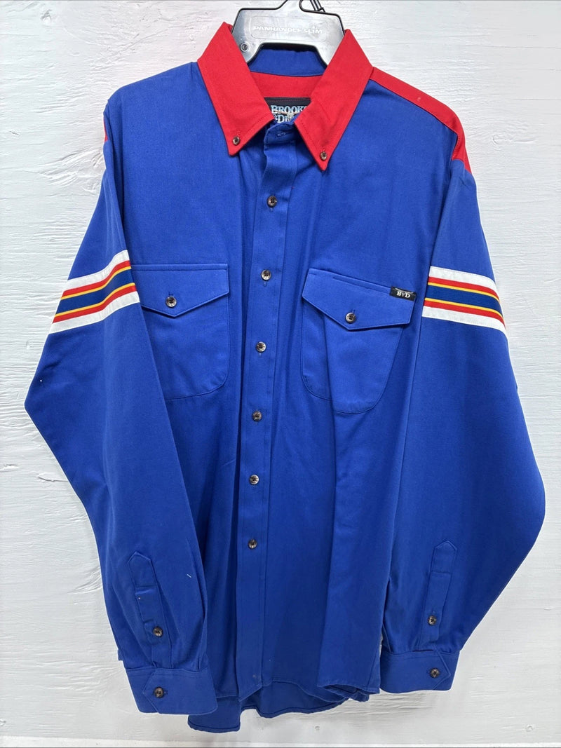 New Men’s Brooks & Dunn Blue Red Long Sleeve Button Up 16.5 X 36 Large Q-107