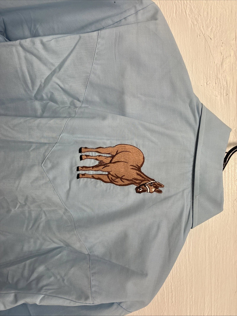 New Men’s ELY Wildlife Blue Horse Embroidered Long Sleeve Pearl Snap Small M-33