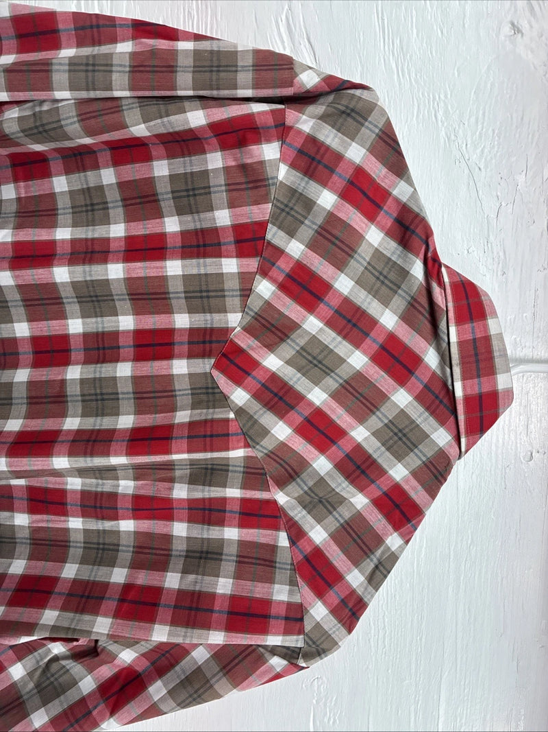 New Men’s ELY Plains Red Plaid Long Sleeve Pearl Snap 16.5 X 34 Large CC-71