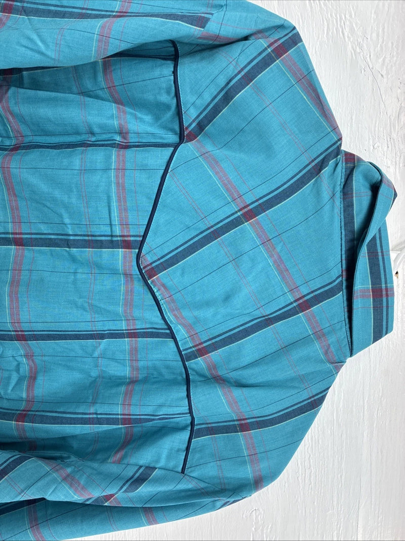 New Men’s ELY Diamond Blue Plaid Long Sleeve Pearl Snap Large X-73