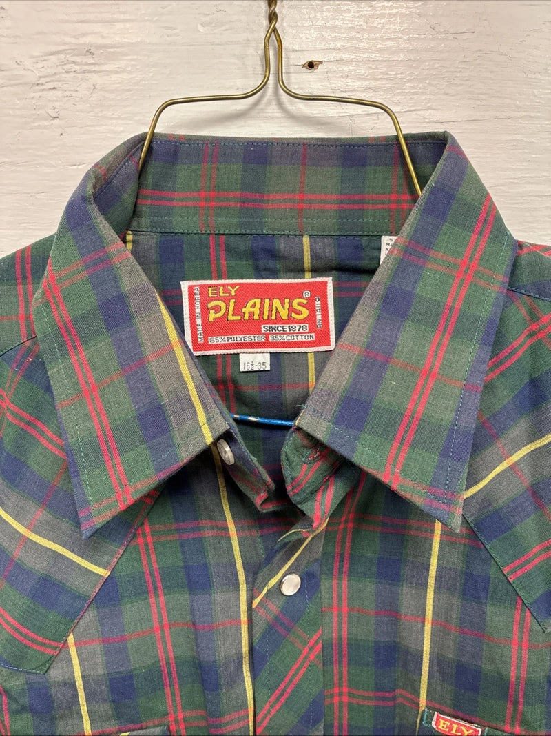 New Men’s ELY Plains Green Multicolor Plaid Long Sleeve Pearl Snap Large Q-66