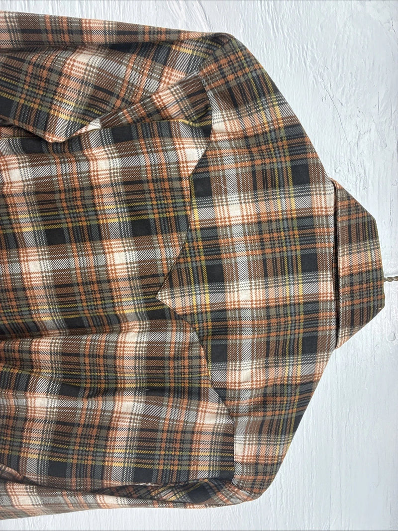 New Men’s Panhandle Slim Orange Plaid Long Sleeve Pearl Snap XS J-63