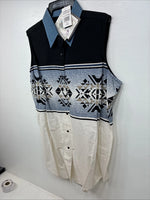 New Women’s Cumberland Blue Designed Sleeveless Pearl Snap Large MM-129