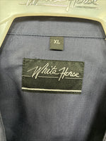 New Women’s White Horse Blue Rhinestone Long Sleeve Pearl Snap Size XL YY-73