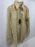 New Men’s Fenton Yellow White Strip Long Sleeve Pearl Snap Medium J-54