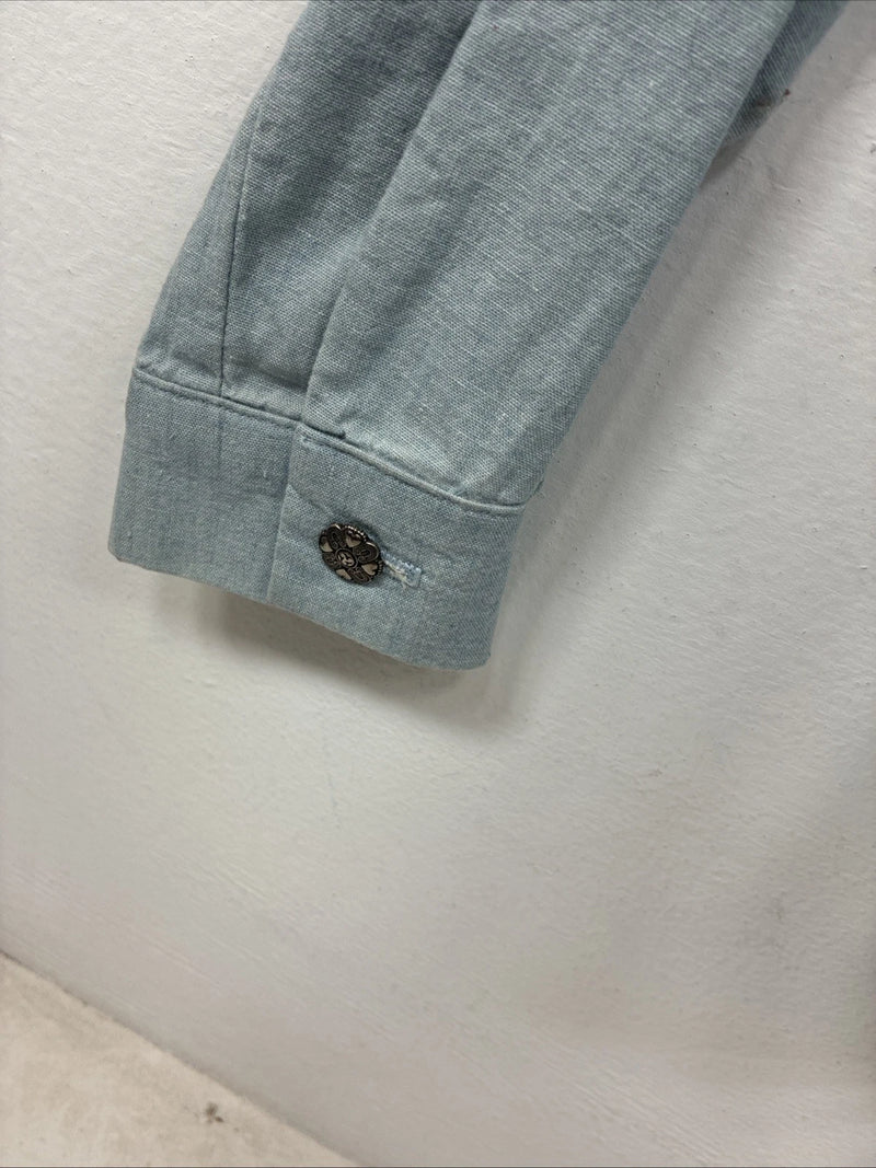 New Women’s Pioneer Wear Blue Designed Long Sleeve Button Up Size 10 YY-99