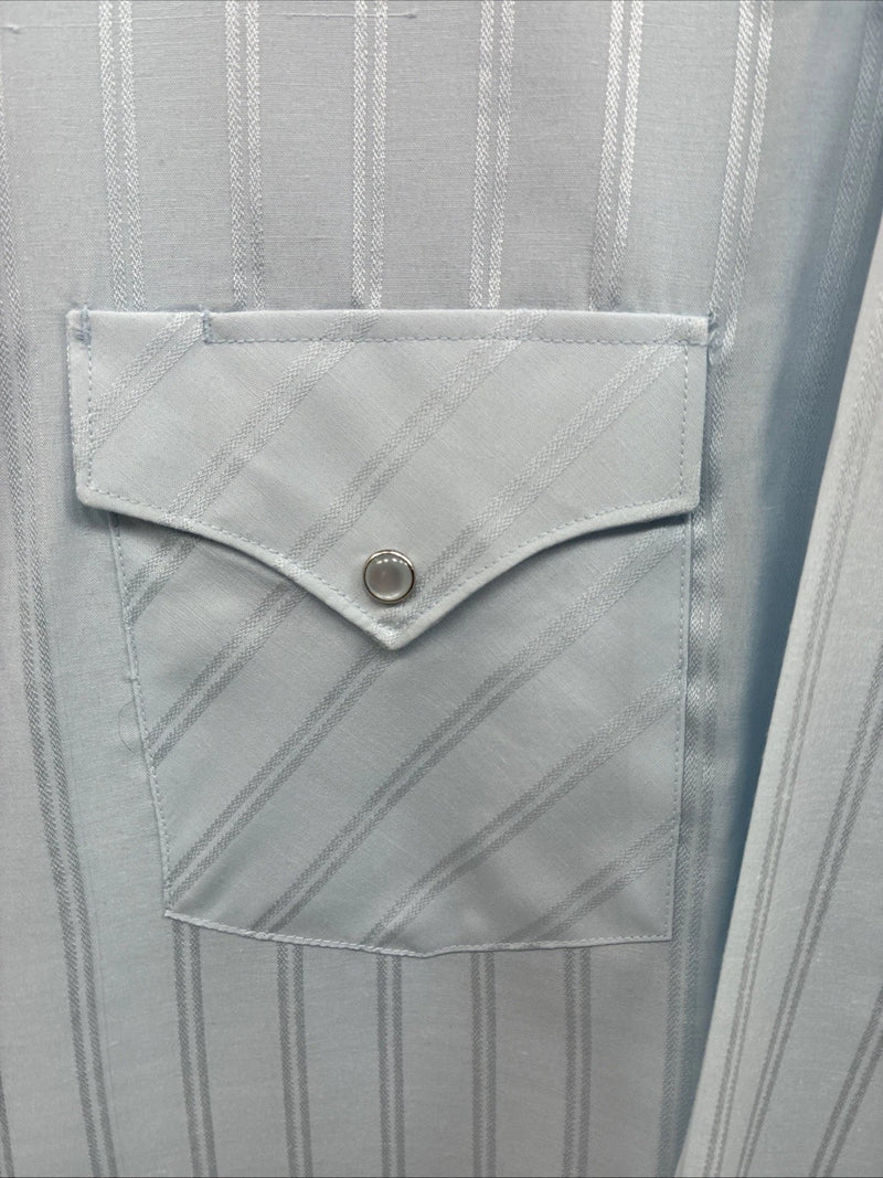 New Men’s White Horse Baby Blue Stripe Long Sleeve Pearl Snap 2XL H-49