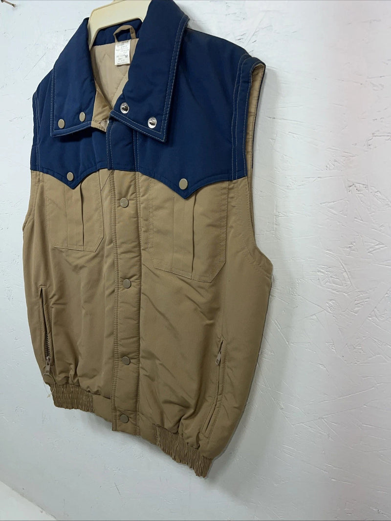 New Women’s Tan Blue Vest Medium #9630 UU-32