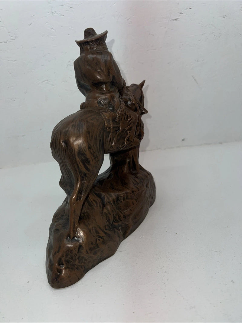 New Ceramic Brown Cowboy And Horse Sculpture 3C-26