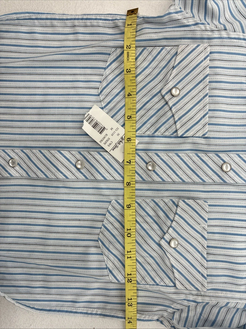 New Kids White Horse Blue Stripe Long Sleeve Pearl Snap Medium DD-75