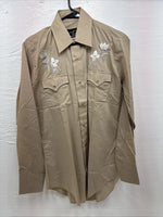 New Men’s Champion Western Brown Designed Long Sleeve Pearl Snap Medium J-78