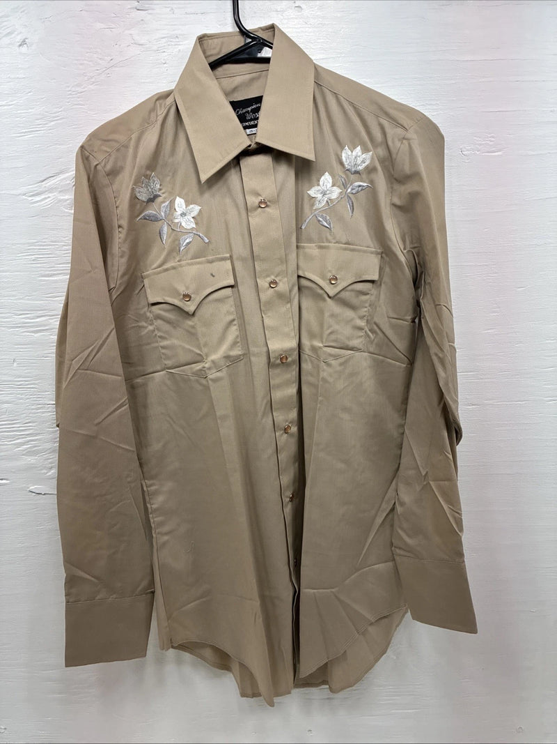 New Men’s Champion Western Brown Designed Long Sleeve Pearl Snap Medium J-78