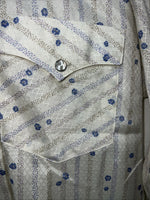New Men’s White Floral HbarC Ranchwear Long Sleeve Pearl Snap Shirt 16x34 L S-32