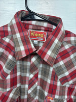 New Men’s ELY Plains Red Brown Plaid Long Sleeve Pearl Snap 16.5 Large M-66