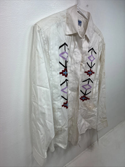 New Women’s Wrangler White Designed Long Sleeve Button Up Small TT-2