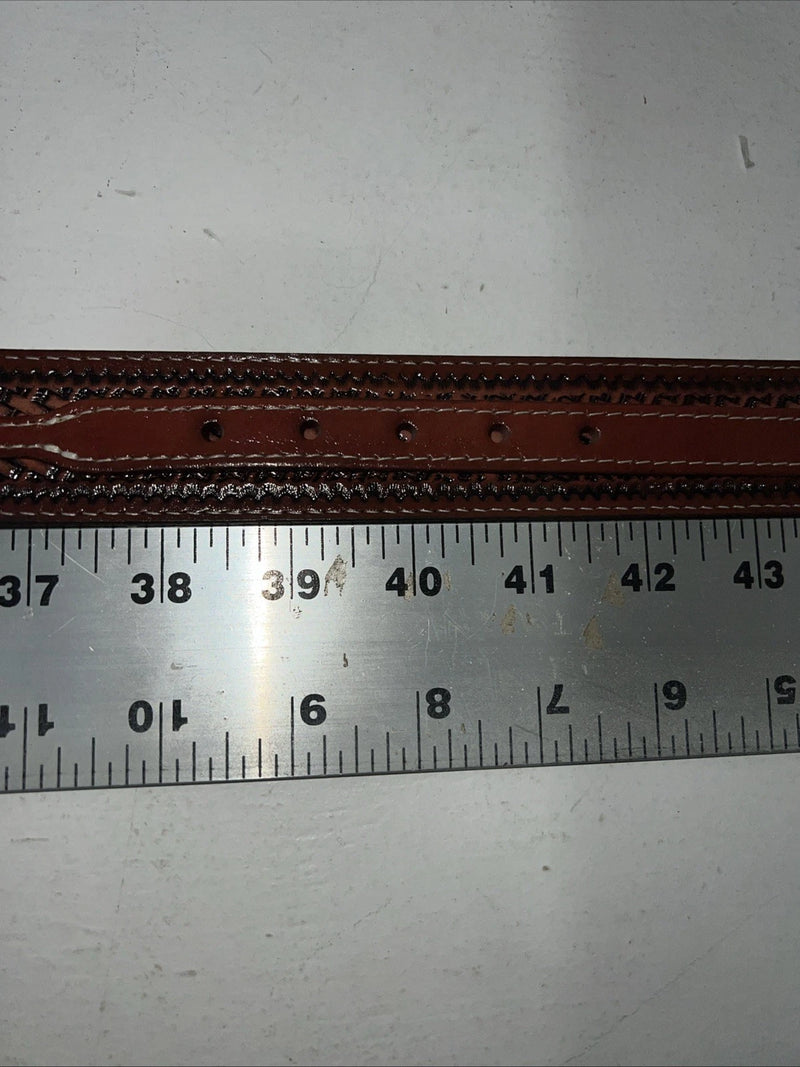 New Brown Genuine Leather Double S Tooled Belt #0701048 40 W-12