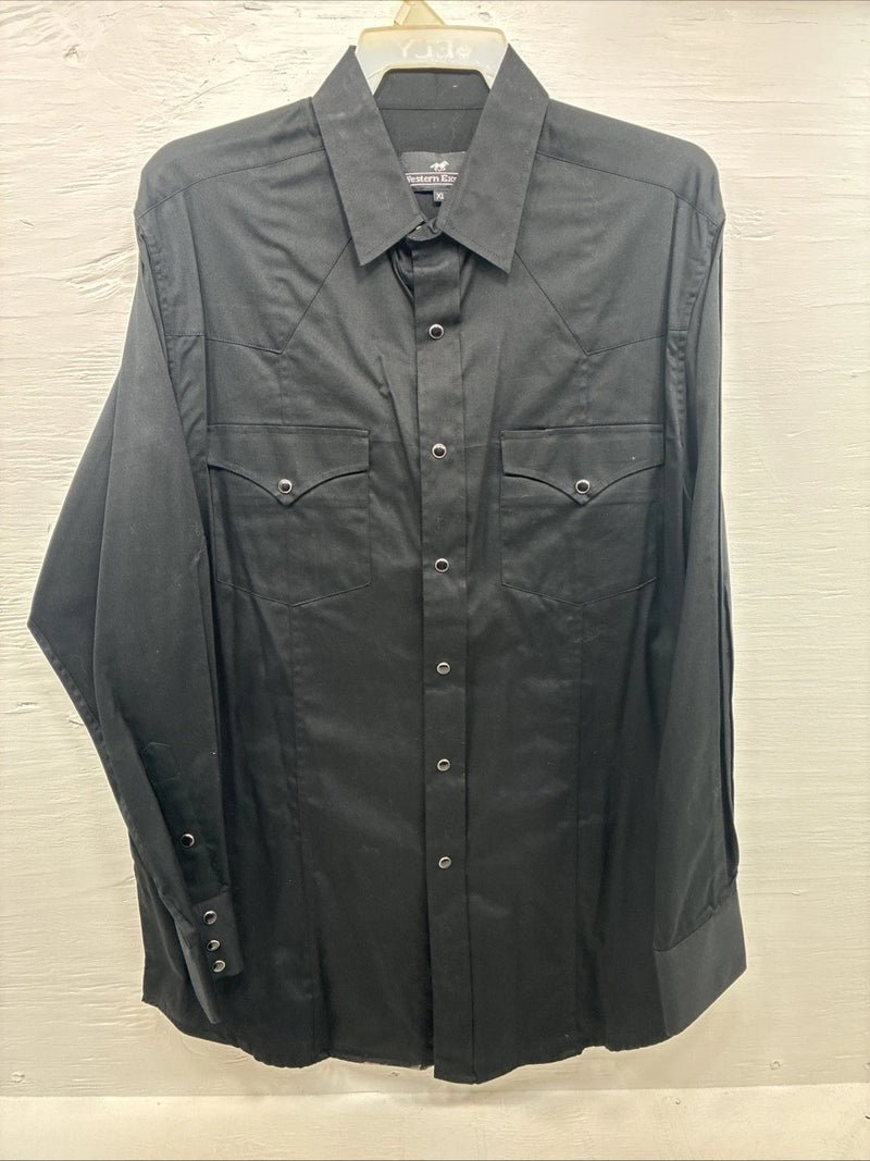 New Men’s Western Express Black Western Long Sleeve Pearl Snap XL T-42