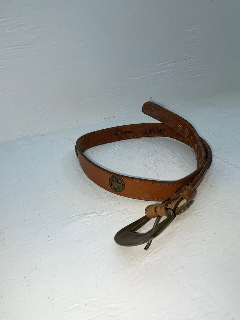 New Brown Genuine Leather Acme Gold Pendent 28” Belt #4642 NN-22