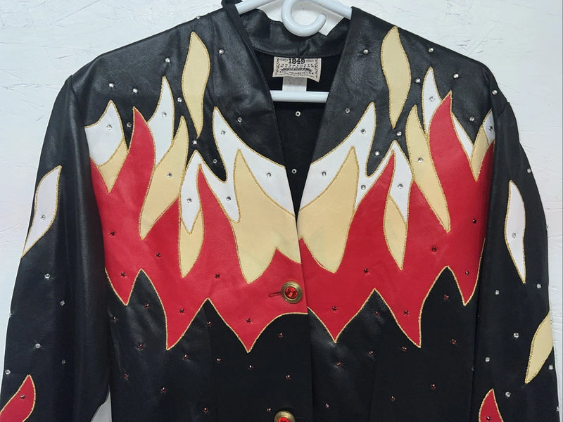 New Women’s 1849 Authentic Ranchwear Black Red Flame Western Show Shirt M WW-20