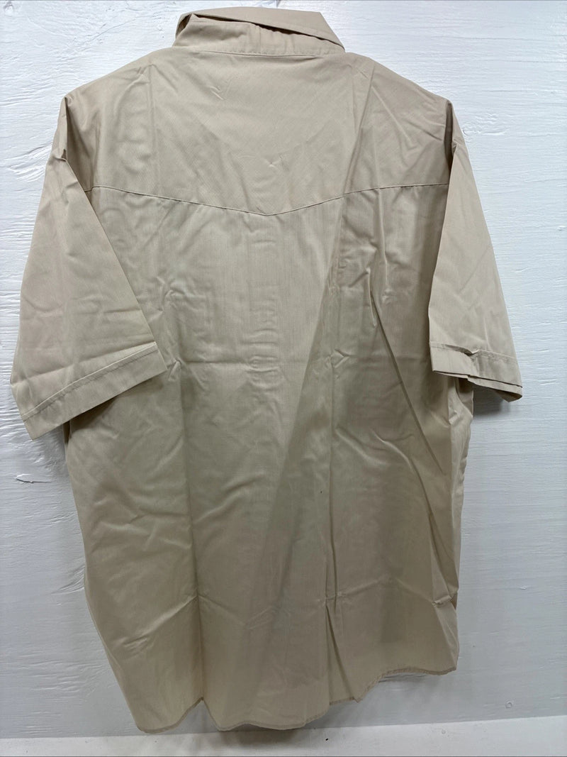 New Men’s ELY cattleman Tan Simple Short Sleeve Pearl Snap 18 2XL H-31
