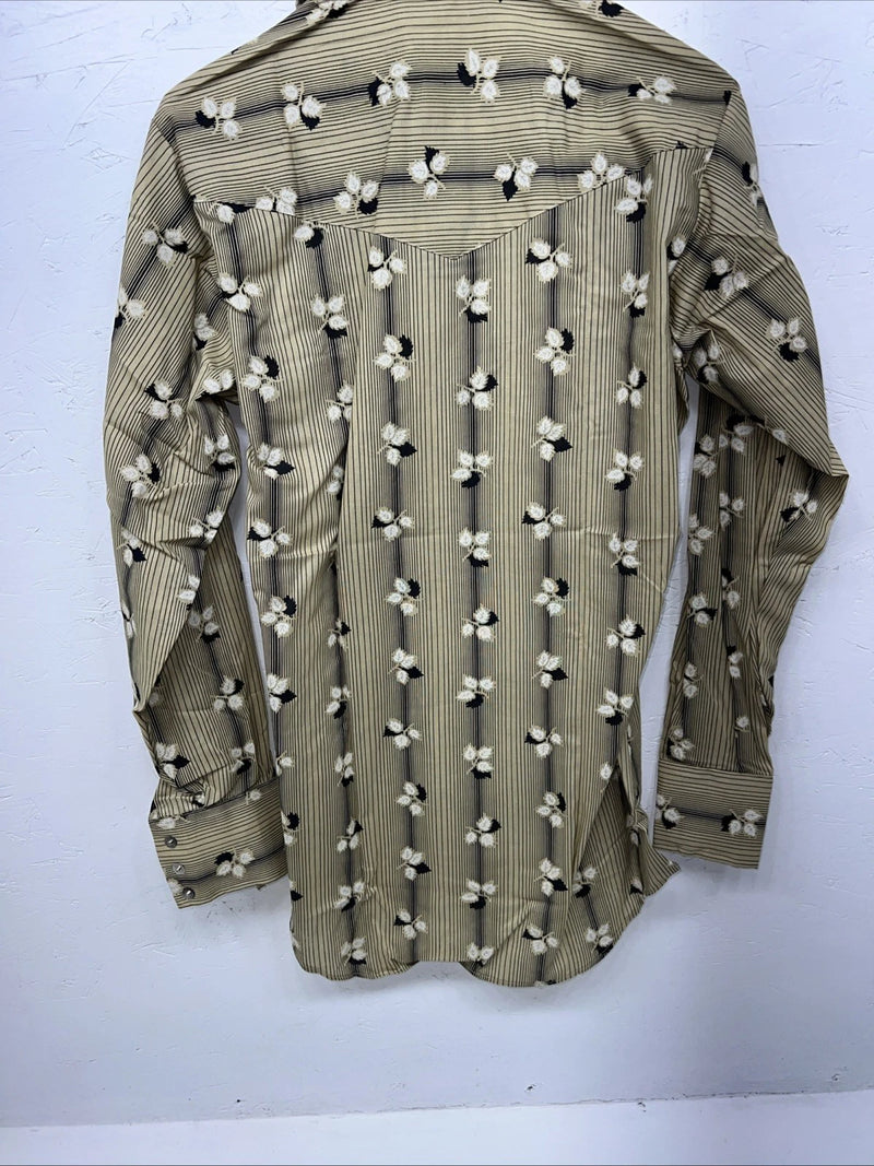 New Men’s Yellow Leaf ELY plains Pearl Snap Long Sleeve Shirt 14.5x33 S I-47