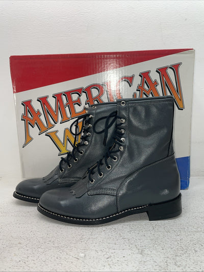 New Men’s Gray Lace Up American West Cowboy Boots. 6999 8 E W. 1-30