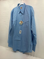 New Men’s ELY Cattleman Blue Simple Long Sleeve Pearl Snap XL F-86