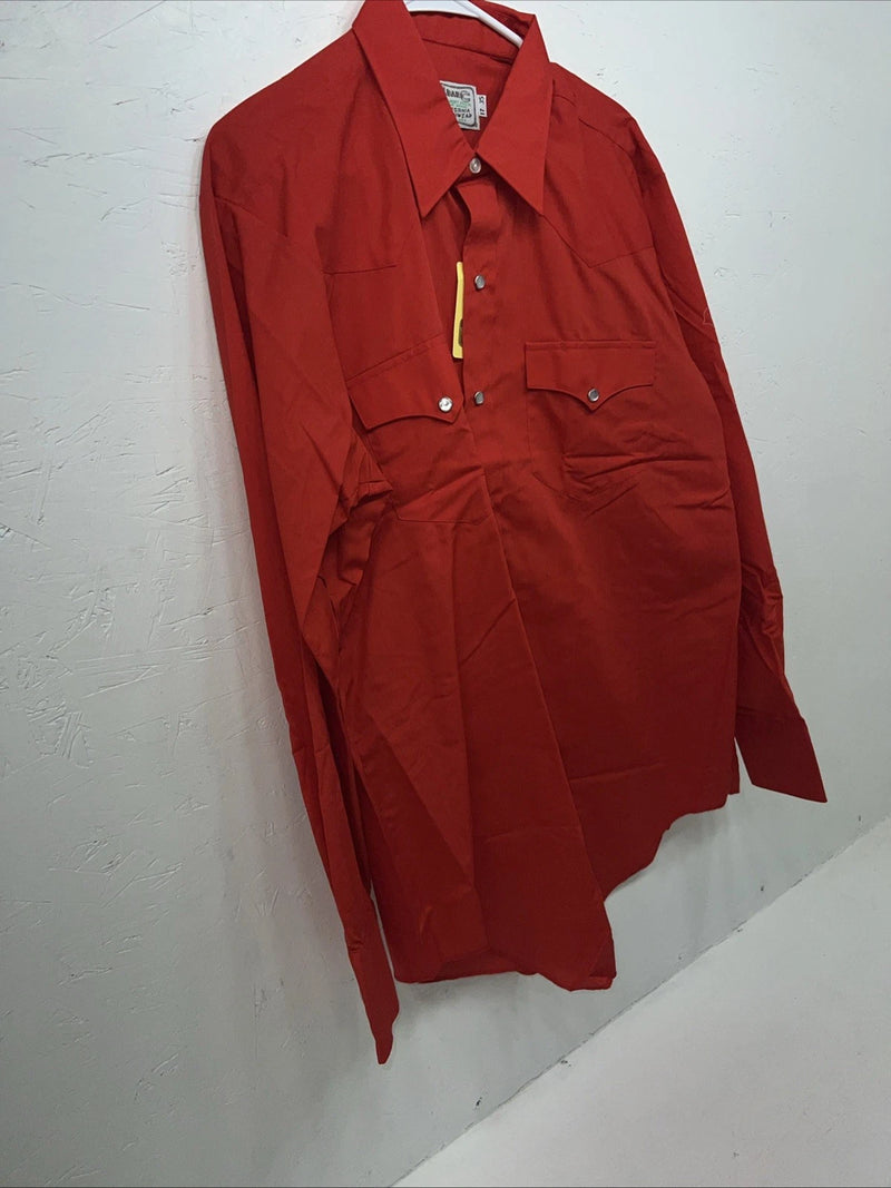 New Men’s Red HbarC Ranchwear Long Sleeve Pearl Snap Shirt. 17x35 XL S-8