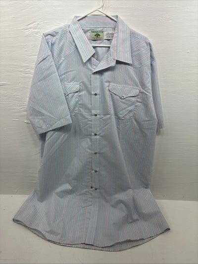 New Men’s Mesquite Blue Stripe Short Sleeve Pearl Snap 3XL E-102