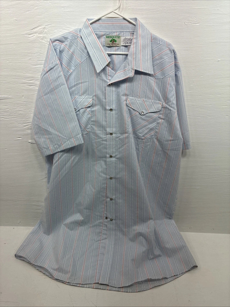 New Men’s Mesquite Blue Stripe Short Sleeve Pearl Snap 3XL E-102