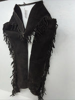 NOS Black Royal King Show Chaps With Fringe Adjustable Waist 45” I-76