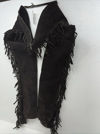 NOS Black Royal King Show Chaps With Fringe Adjustable Waist 45” I-76