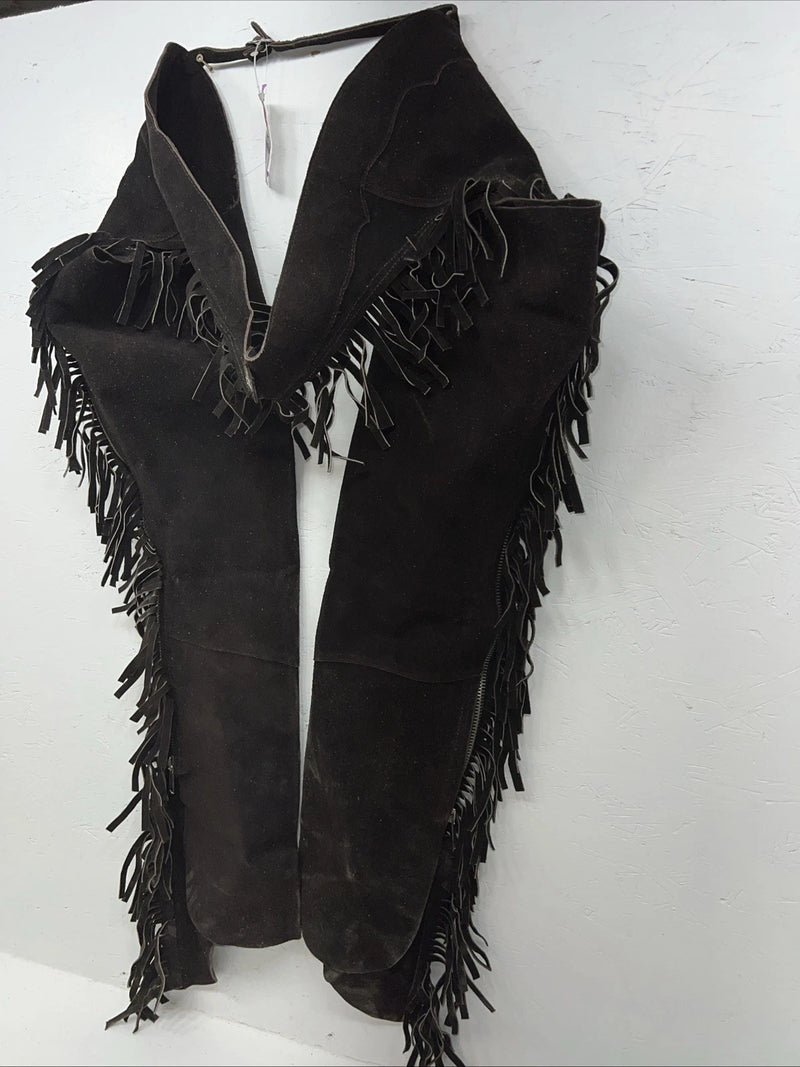 NOS Black Royal King Show Chaps With Fringe Adjustable Waist 45” I-76