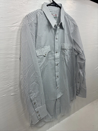 New Men’s H Bar C Blue White Stripe Long Sleeve Pearl Snap 16 X 33 Large R-29