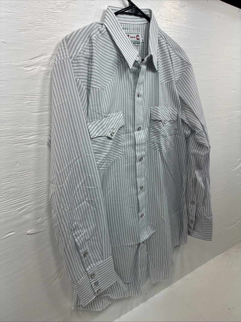 New Men’s H Bar C Blue White Stripe Long Sleeve Pearl Snap 16 X 33 Large R-29