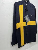 New Mens Yellow Navy Brooks&Dunn Long Sleeve Button Up Shirt. 18x35 XXL G-62