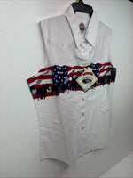 New Women’s Cumberland White Design Short Sleeve Pearl Snap Large KK-77
