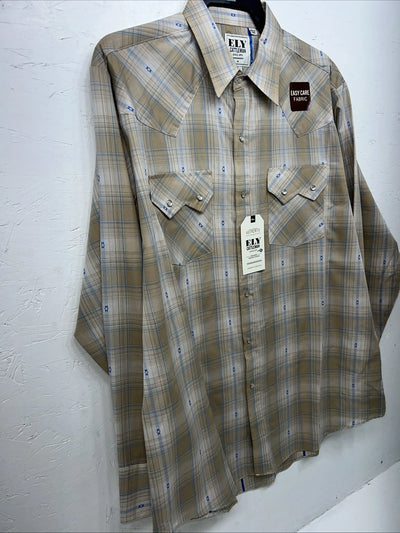New Men’s Yellow Plaid ELY Cattleman Long Sleeve Pearl Snap Shirt. L P-53
