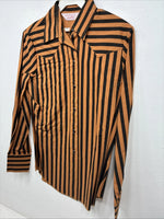 New Women’s H Bar C Orange Black Stripe Long Sleeve Pearl Snap Size 34 LL-103