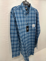 New Men’s ELY Cattleman Blue Plaid Long Sleeve Pearl Snap Large Q-34