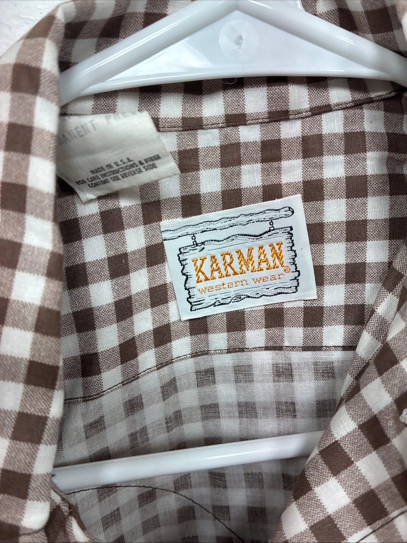 New Women’s Karman Brown Checker Long Sleeve Pearl Snap Size 36 MM-36