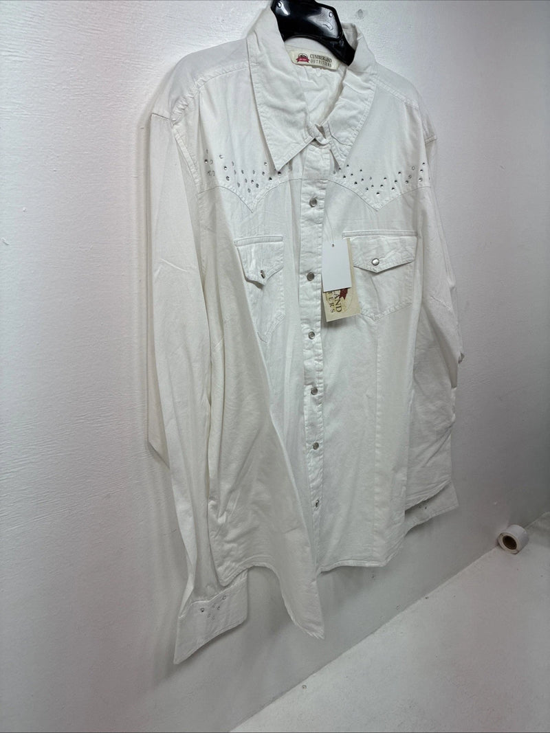 New Women’s Cumberland White Gem Long Sleeve Pearl Snap 2XL LL-82