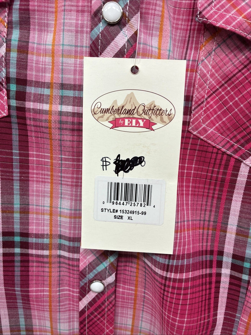 New Women’s Cumberland Pink Designed Long Sleeve Pearl Snap XL GG-30