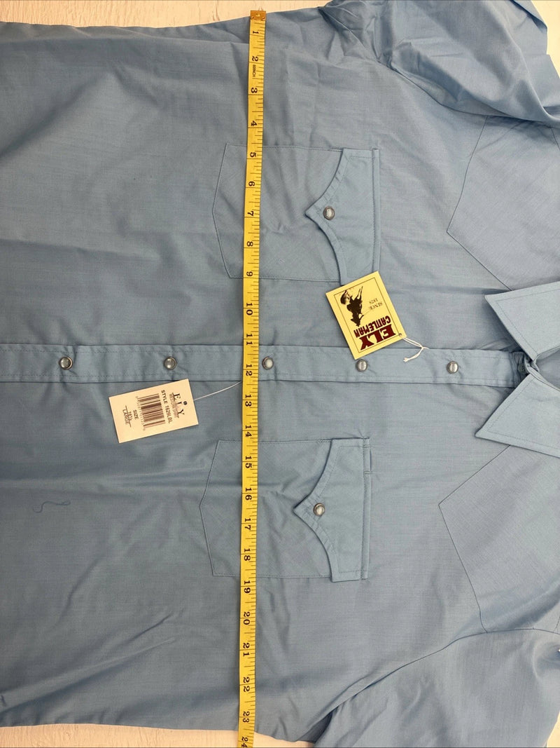 New Men’s ELY Cattleman Western Blue Short Sleeve Pearl Snap 16.5 Large X-18