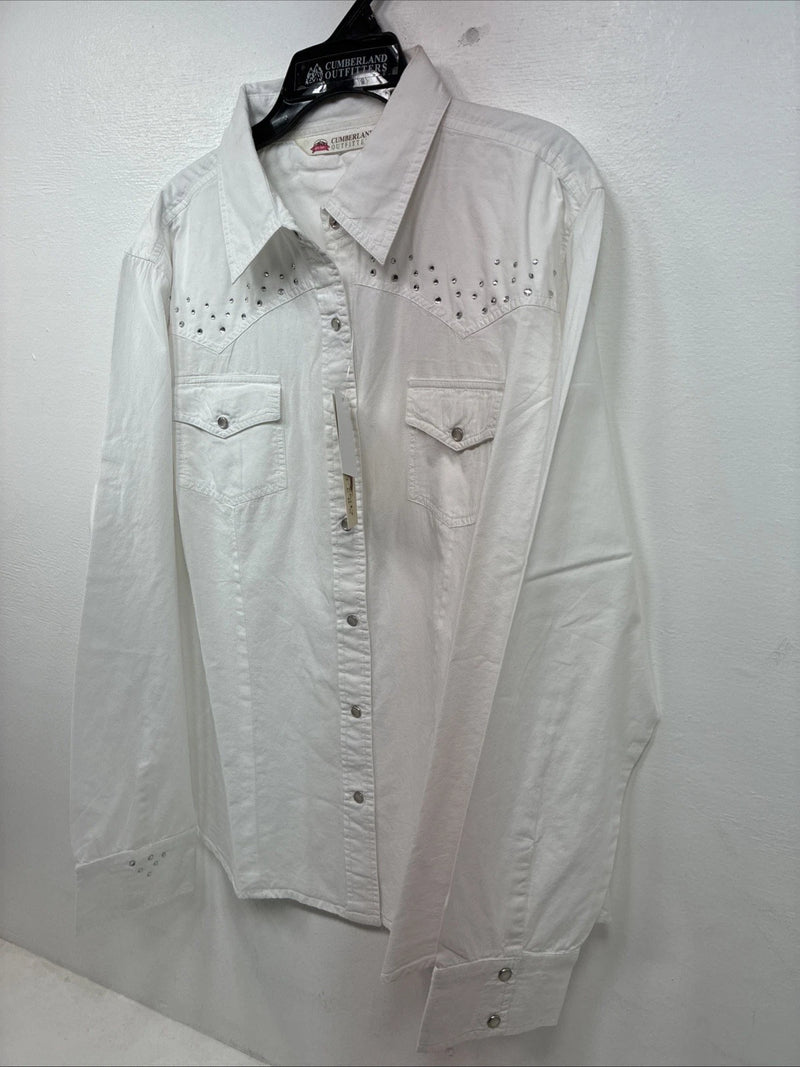 New Women’s Cumberland White Gem Long Sleeve Pearl Snap Size 1X KK-83